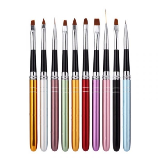 10 PCS Color Plated Metal Handle Nail Art Design Brush Set