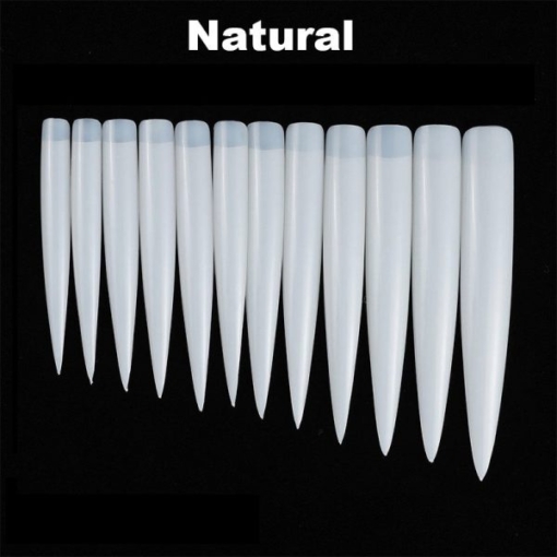 12PCS Super Long False Half Cover Sharp Salon Nail Art Tips in natural