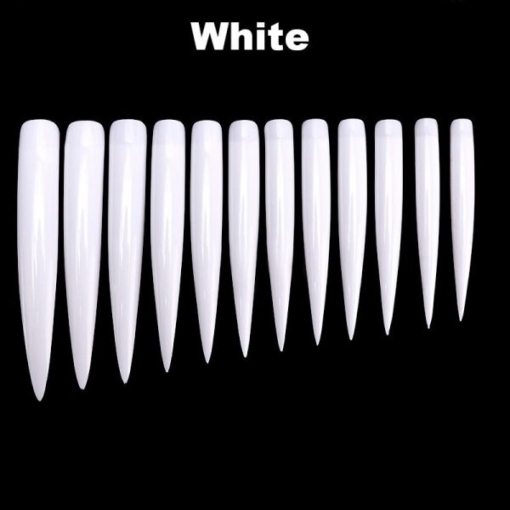 12PCS Super Long False Half Cover Sharp Salon Nail Art Tips in white