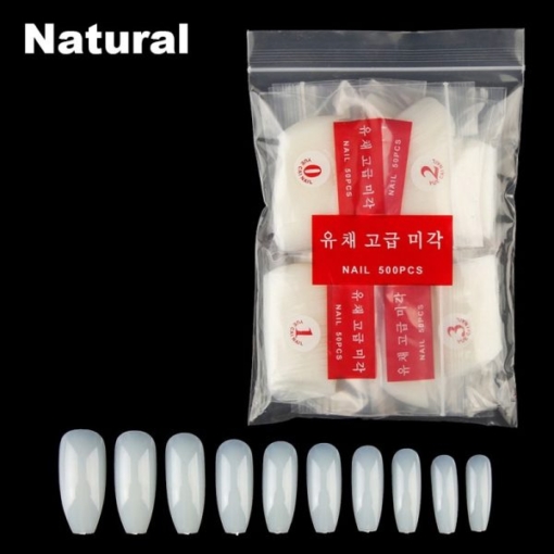 500pcs Artificial Ballerina Coffin Full Cover Nail Tips in natural color