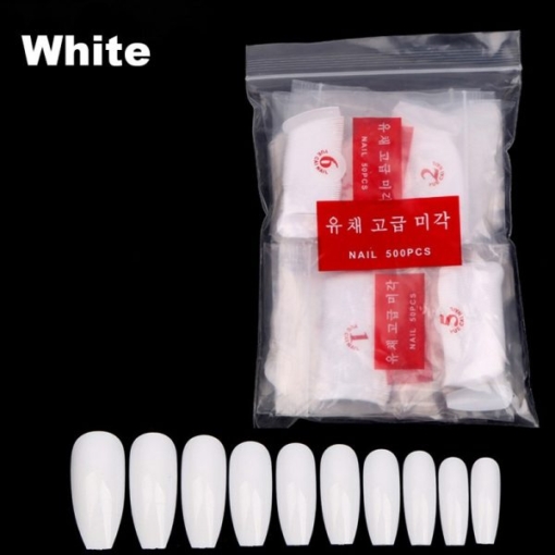 500pcs Artificial Ballerina Coffin Full Cover Nail Tips in white color