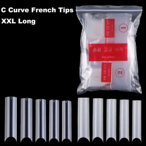 500PCS Artificial Super Long C Curve French Nail Tips In Bag