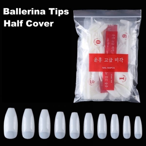 500pcs Ballerina Coffin Half Cover Nail Tips in bag