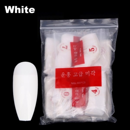 500pcs Ballerina Coffin Half Cover Nail Tips in white