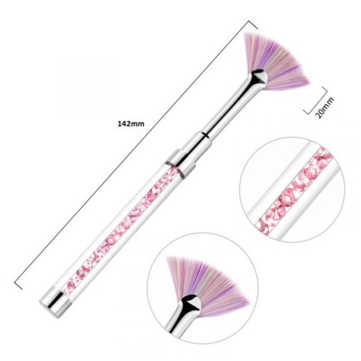 Detail of Fan-shaped Gradient Nail Brush With Crystal Decorated Acrylic Handle-4