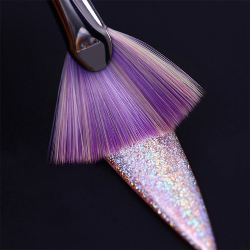 Detail of Fan-shaped Gradient Nail Brush With Crystal Decorated Acrylic Handle-5