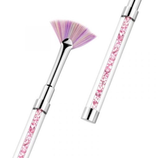 Detail of Fan-shaped Gradient Nail Brush With Crystal Decorated Acrylic Handle