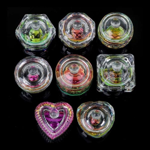 Nail Art Rainbow Color Crystal Glass Acrylic Dappen Dish with Lid