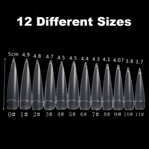 size of 12PCS False Stiletto Half Cover Sharp Salon Nail Art Tips In Bag