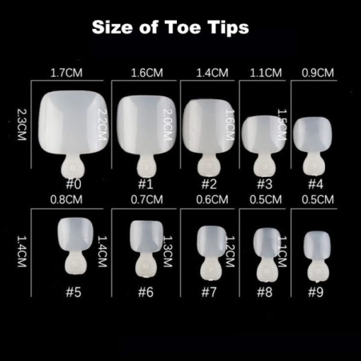 Size of full cover toe tips