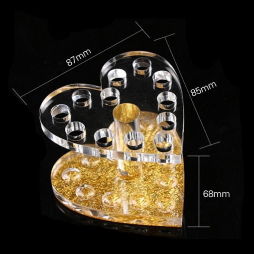 Super Thick Acrylic Heart Shape 12 Holes Nail Brush Holder Stand-3