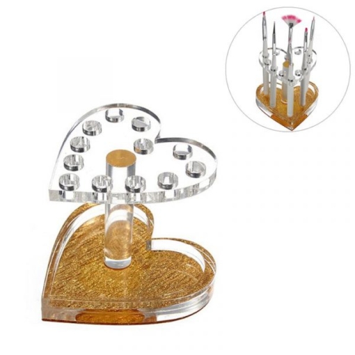 Super Thick Acrylic Heart Shape 12 Holes Nail Brush Holder Stand