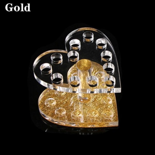 Super Thick Acrylic Heart Shape 12 Holes Nail Brush Holder Stand-gold