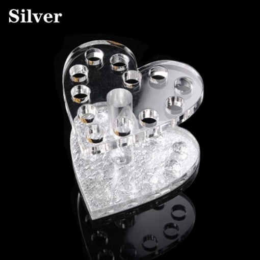 Super Thick Acrylic Heart Shape 12 Holes Nail Brush Holder Stand-silver